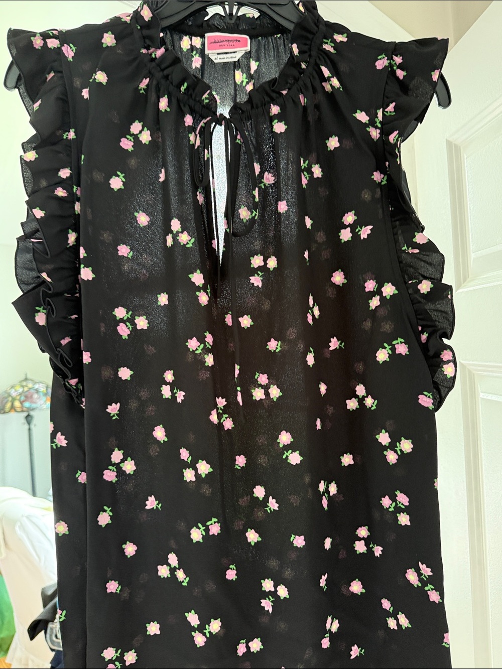 kate spade Black Blouse with Pink and Green Floral Print. XL